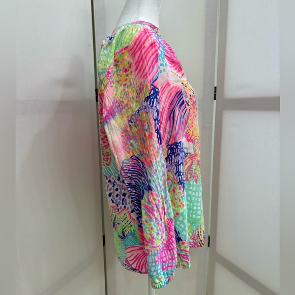 Lilly Pulitzer 100% Silk Tunic Top. Amelia Island Roar of the Seas. Size Medium - Picture 3 of 11